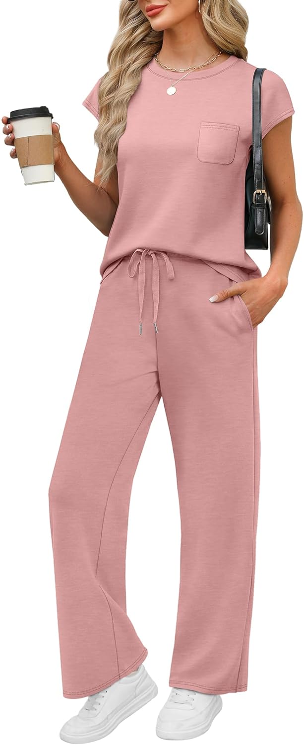 WIHOLL 2 Piece Sets for Women Casual Summer Travel Vacation Outfits Cap Sleeve Lounge Set - Image 9