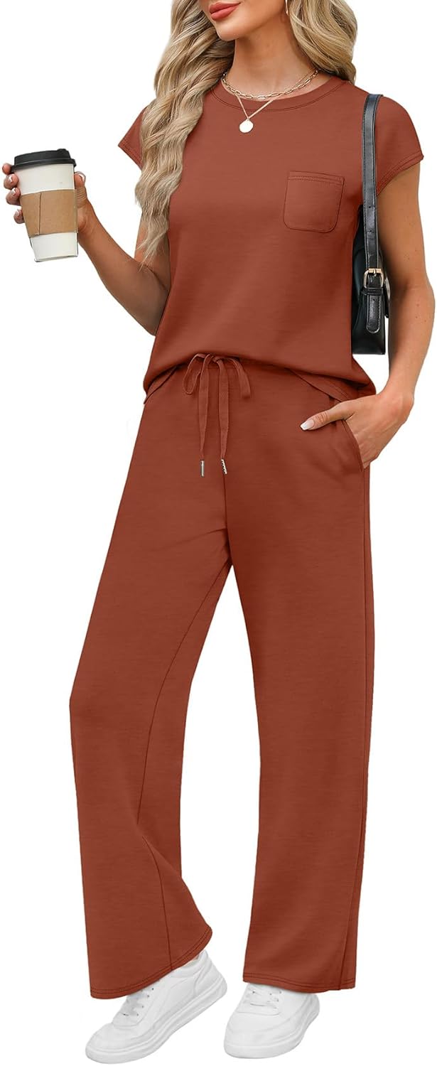 WIHOLL 2 Piece Sets for Women Casual Summer Travel Vacation Outfits Cap Sleeve Lounge Set - Image 14