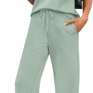 WIHOLL 2 Piece Sets for Women Casual Summer Travel Vacation Outfits Cap Sleeve Lounge Set