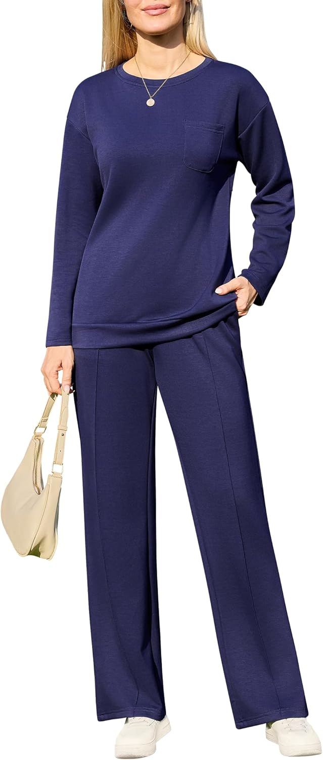 difficort Lounge Sets for Women 2 Piece Outfits Summer Casual Tracksuit Wide Leg Long Pants Vacation Travel Matching Set - Image 7