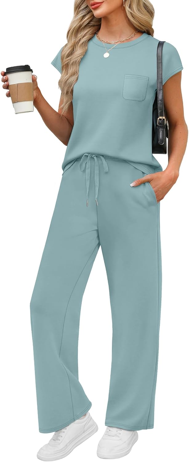 WIHOLL 2 Piece Sets for Women Casual Summer Travel Vacation Outfits Cap Sleeve Lounge Set - Image 7
