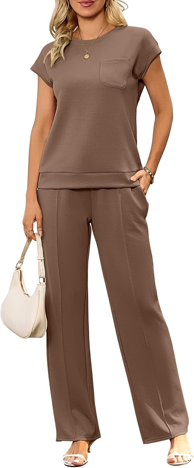 difficort Lounge Sets for Women 2 Piece Outfits Summer Casual Tracksuit Wide Leg Long Pants Vacation Travel Matching Set - Image 10