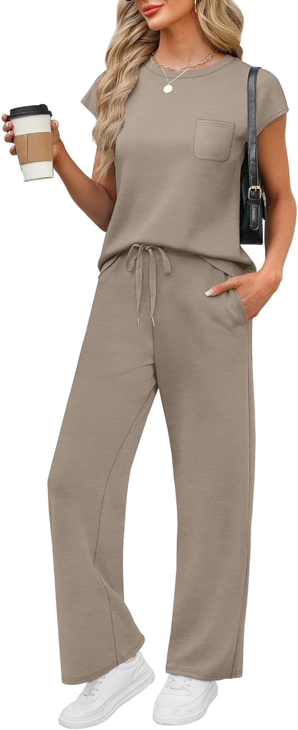 WIHOLL 2 Piece Sets for Women Casual Summer Travel Vacation Outfits Cap Sleeve Lounge Set - Image 6