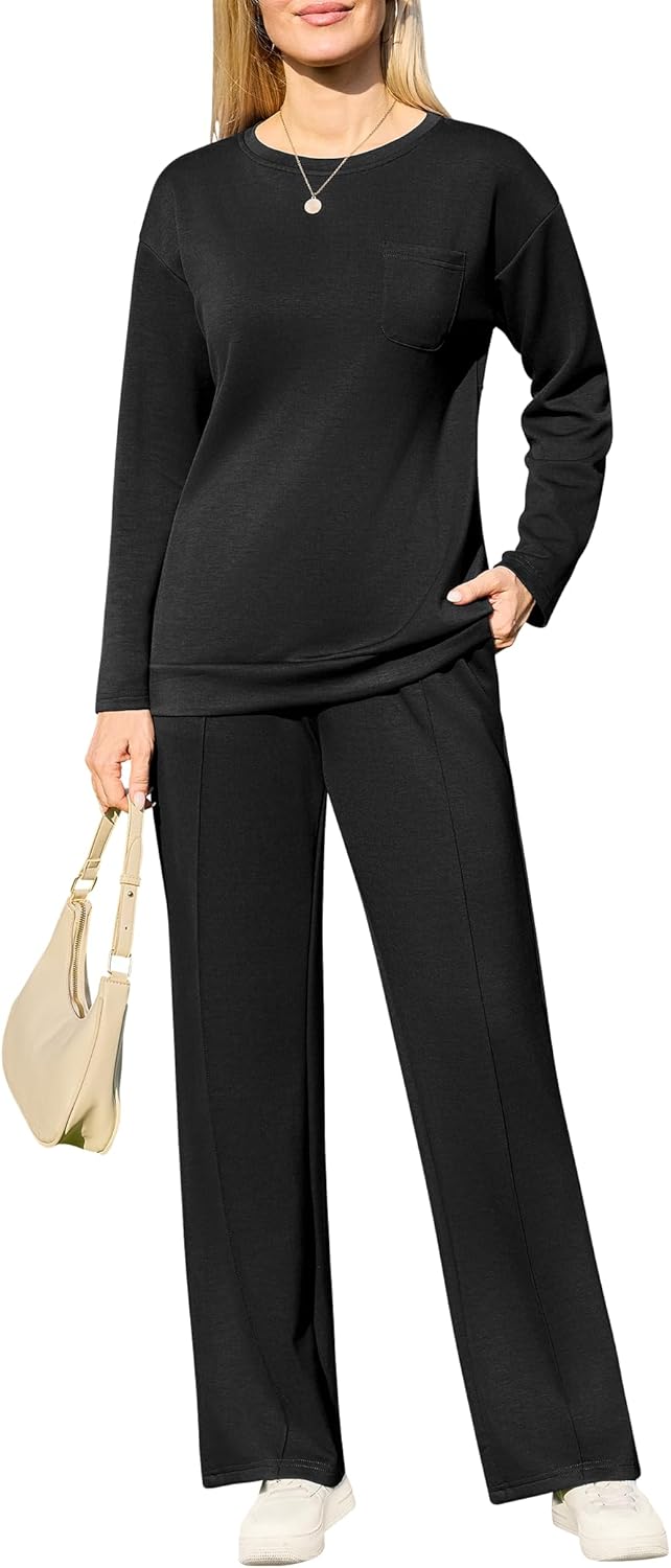 difficort Lounge Sets for Women 2 Piece Outfits Summer Casual Tracksuit Wide Leg Long Pants Vacation Travel Matching Set - Image 2