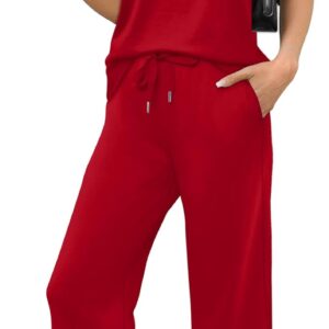 WIHOLL Two Piece Sets for Women Summer Outfits Lounge Sets Short Sleeve Tops Wide Leg Pants Vacation Travel Outfits