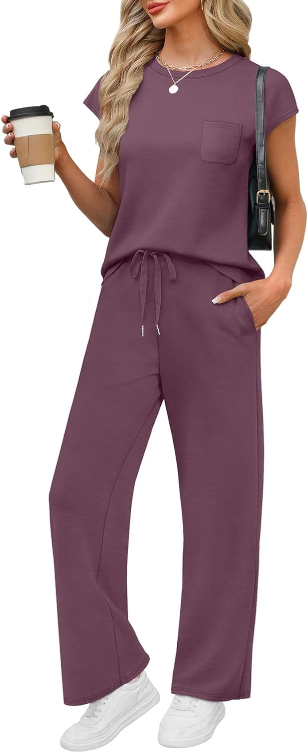 WIHOLL 2 Piece Sets for Women Casual Summer Travel Vacation Outfits Cap Sleeve Lounge Set - Image 15