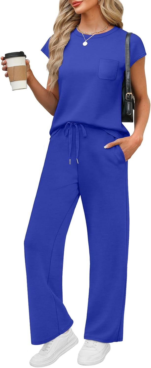 WIHOLL 2 Piece Sets for Women Casual Summer Travel Vacation Outfits Cap Sleeve Lounge Set - Image 12