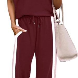 WIHOLL 2 Piece Lounge Sets for Women Matching Set Summer Outfits Short Sleeve Tops Wide Leg Pants with Pockets
