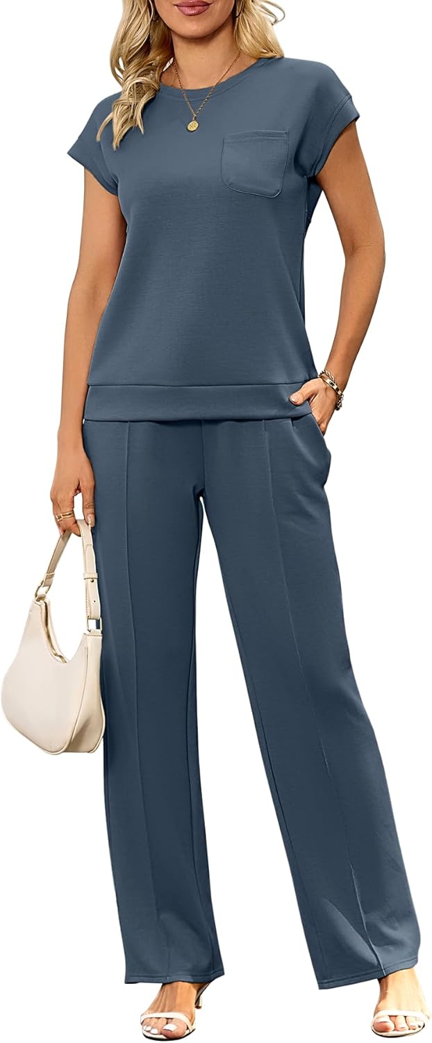 difficort Lounge Sets for Women 2 Piece Outfits Summer Casual Tracksuit Wide Leg Long Pants Vacation Travel Matching Set - Image 14
