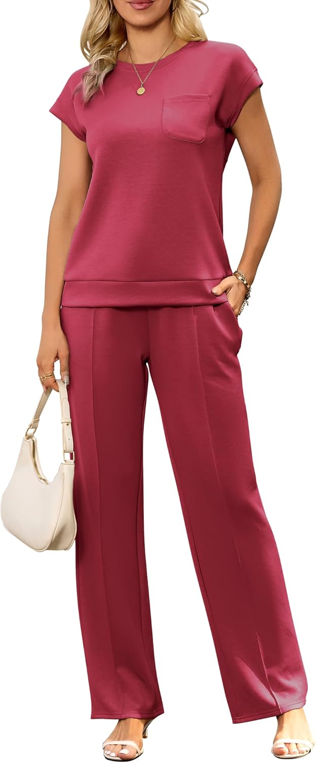 difficort Lounge Sets for Women 2 Piece Outfits Summer Casual Tracksuit Wide Leg Long Pants Vacation Travel Matching Set - Image 12