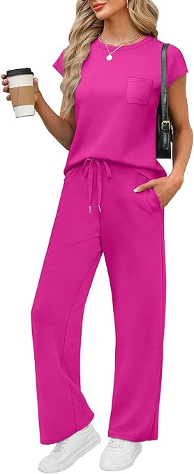 WIHOLL 2 Piece Sets for Women Casual Summer Travel Vacation Outfits Cap Sleeve Lounge Set - Image 18