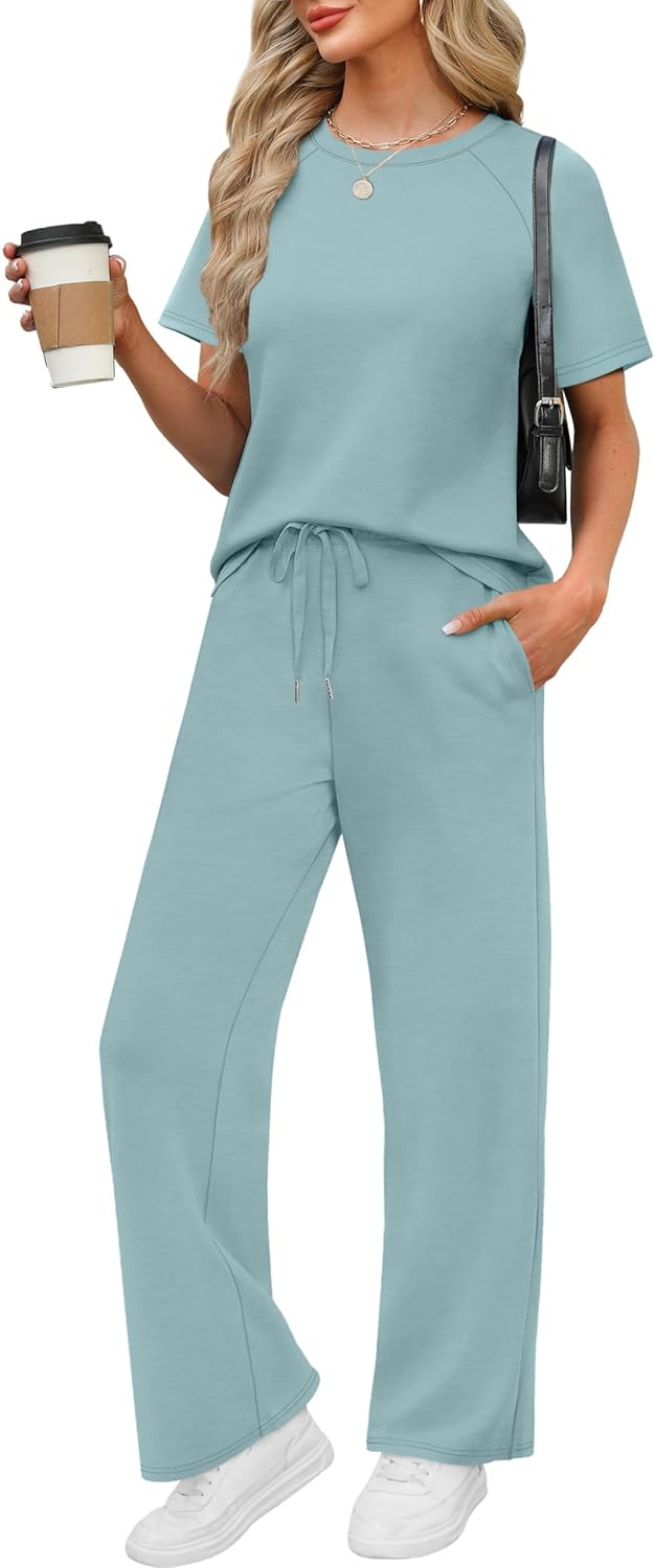 WIHOLL 2 Piece Sets for Women Resort Wear Travel Vacation Outfits Summer Short Sleeve Lounge Sets - Image 3