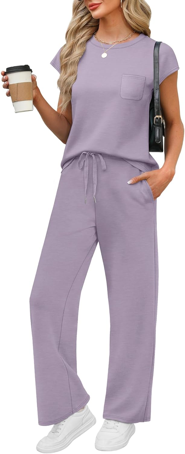 WIHOLL 2 Piece Sets for Women Casual Summer Travel Vacation Outfits Cap Sleeve Lounge Set - Image 11