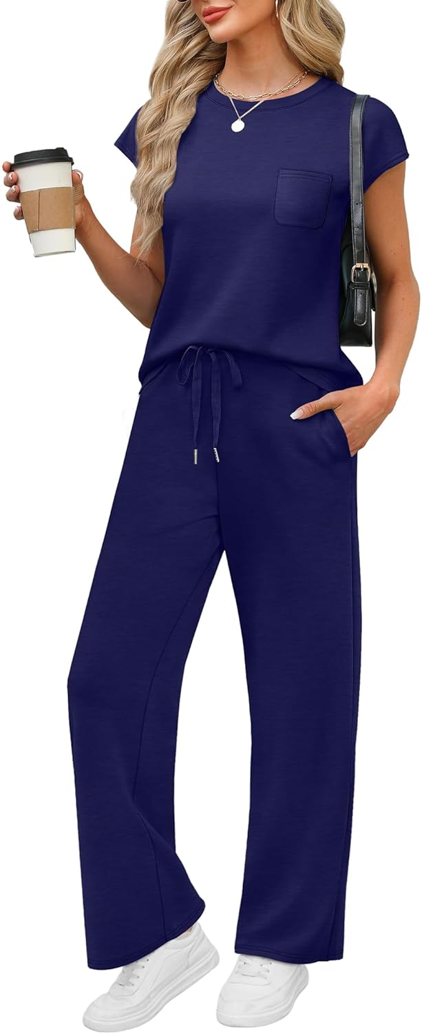 WIHOLL 2 Piece Sets for Women Casual Summer Travel Vacation Outfits Cap Sleeve Lounge Set - Image 13