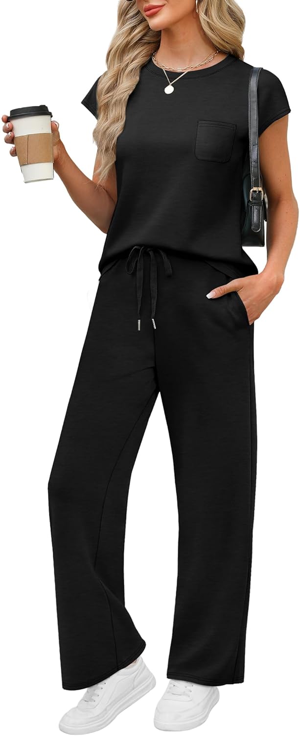 WIHOLL 2 Piece Sets for Women Casual Summer Travel Vacation Outfits Cap Sleeve Lounge Set - Image 5