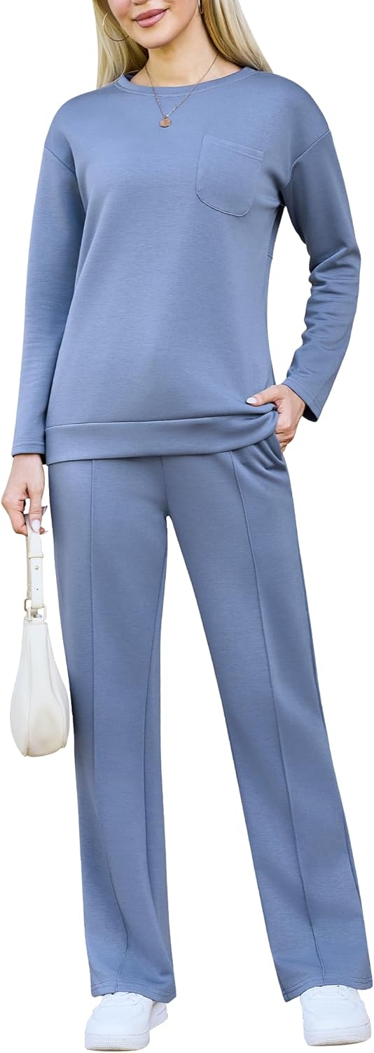 difficort Lounge Sets for Women 2 Piece Outfits Summer Casual Tracksuit Wide Leg Long Pants Vacation Travel Matching Set - Image 16