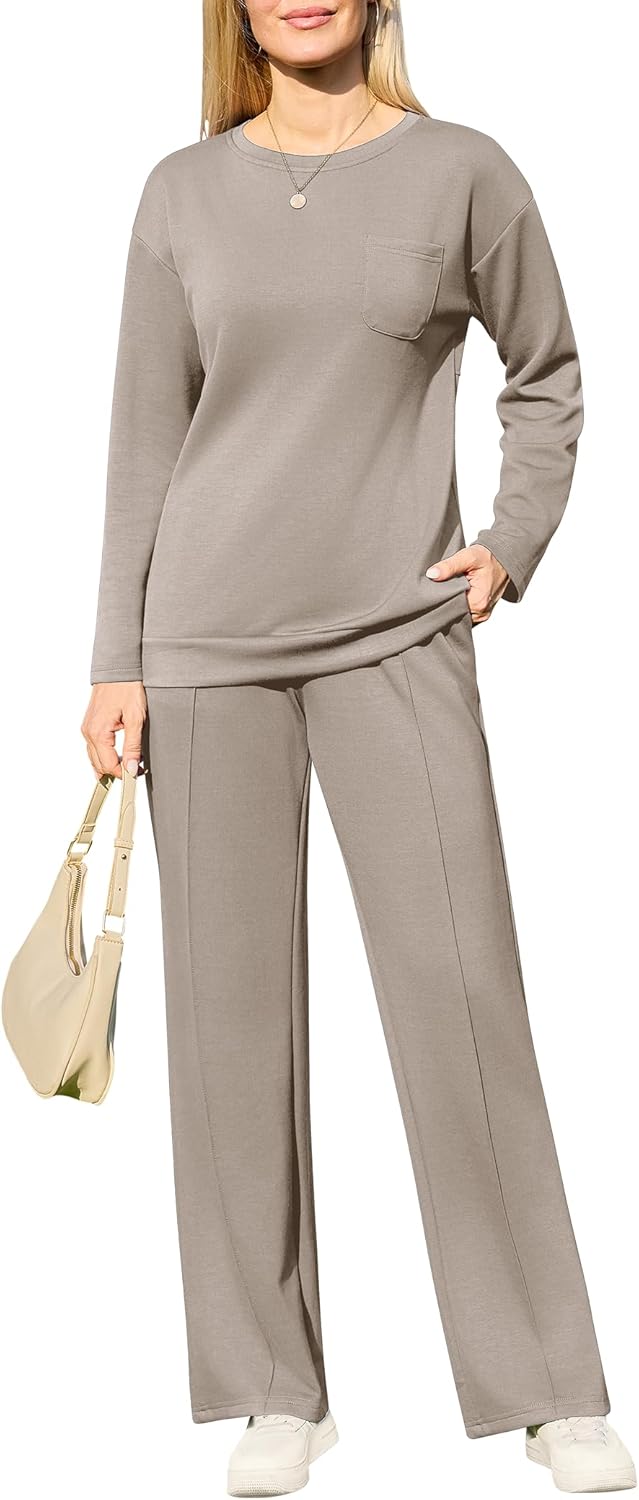 difficort Lounge Sets for Women 2 Piece Outfits Summer Casual Tracksuit Wide Leg Long Pants Vacation Travel Matching Set