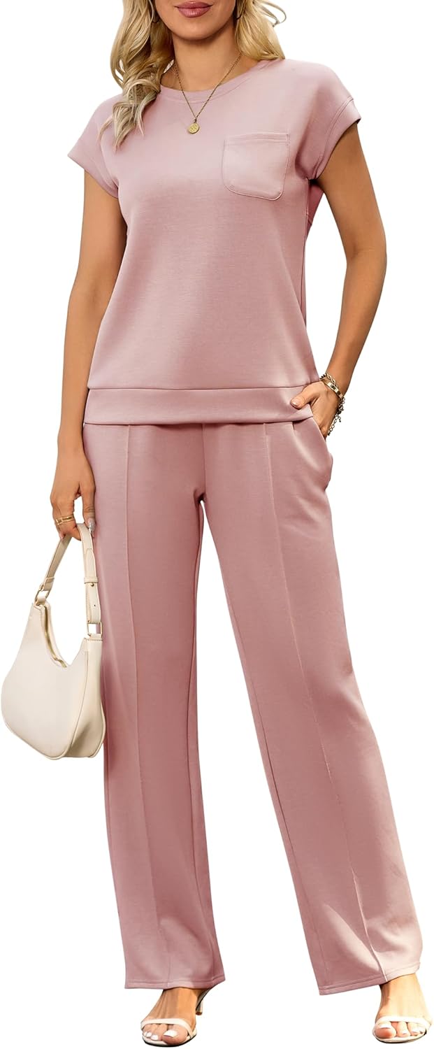 difficort Lounge Sets for Women 2 Piece Outfits Summer Casual Tracksuit Wide Leg Long Pants Vacation Travel Matching Set - Image 13