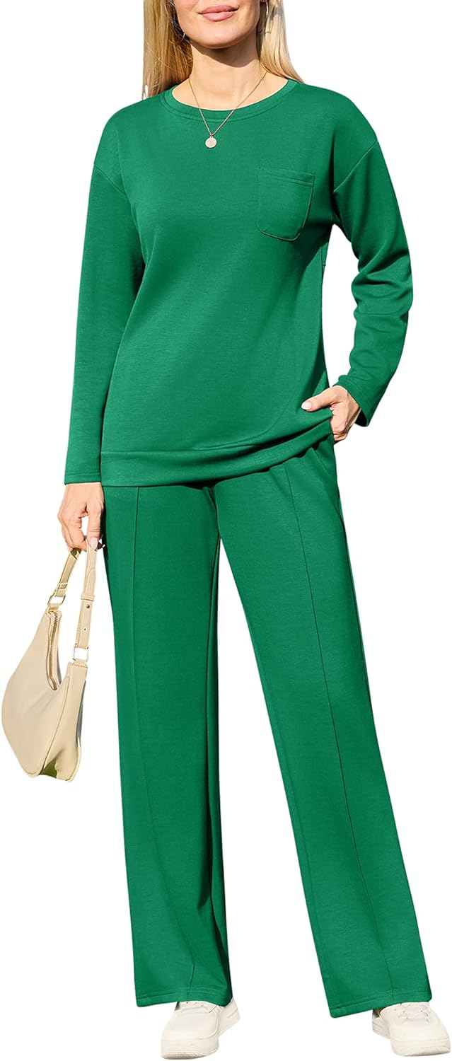 difficort Lounge Sets for Women 2 Piece Outfits Summer Casual Tracksuit Wide Leg Long Pants Vacation Travel Matching Set - Image 3